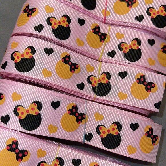 Grosgrain Ribbon 7/8” 5 yards 5/$20 Minnie Mouse bow polka dots pink NEW hearts - Picture 2 of 6